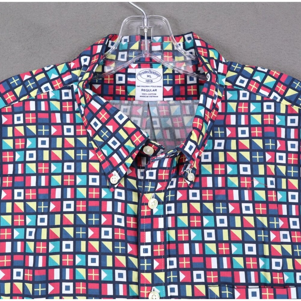 Brooks Brothers Shirt Mens Size XL Nautical Flags Sailing Boating Short‎ Sleeve